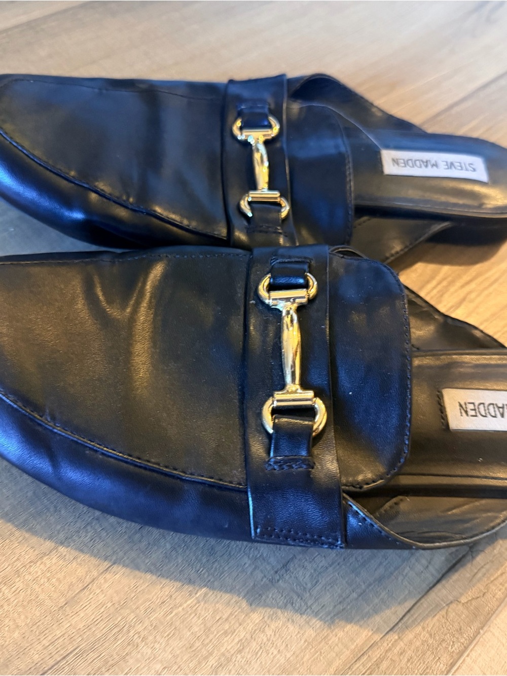 Steve Madden Black Leather Mule with Gold Bit Detail